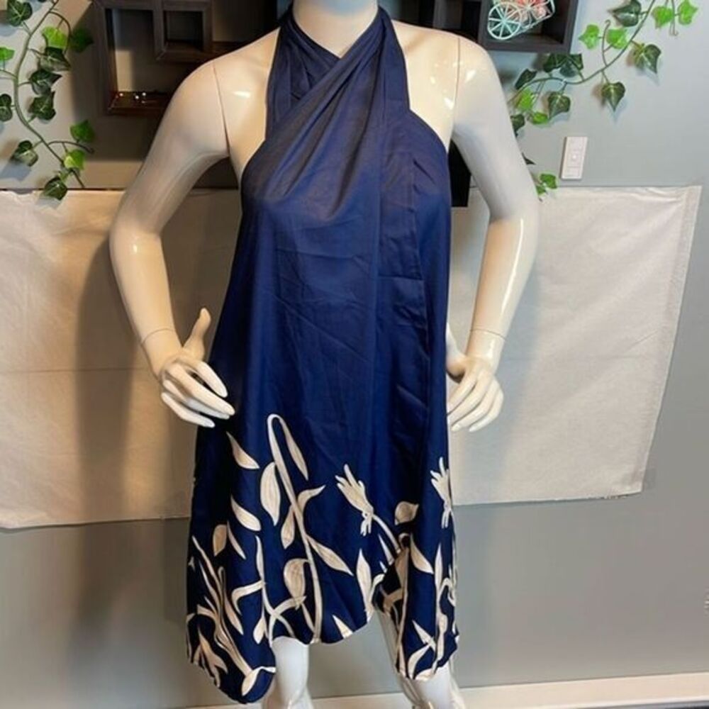 Cupshe Plant Print Criss-Cross Halter Navy Blue Casual Dress Size S RefCPS003 - Picture 6 of 13